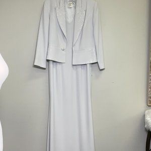 Daymor Dress Womens White Collared Jacket V Neck Long Dress Suit Size 8